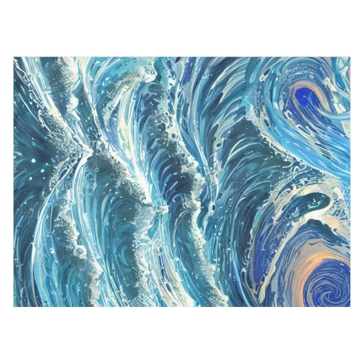 Blauwe oceaangolven tafelkleed (Voorkant (Horizontaal))