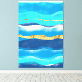 Blauwe oceaangolven Tijdelijke Abstracte zeebaars Canvas Afdruk (Insitu (Houten vloer))