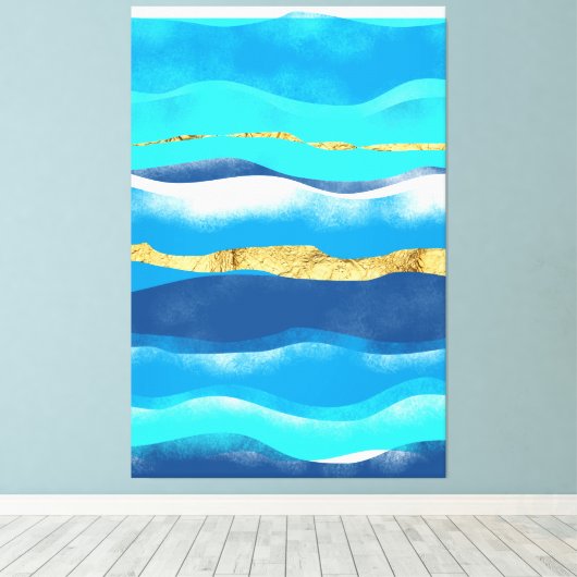 Blauwe oceaangolven Tijdelijke Abstracte zeebaars Canvas Afdruk (Insitu (Houten vloer))