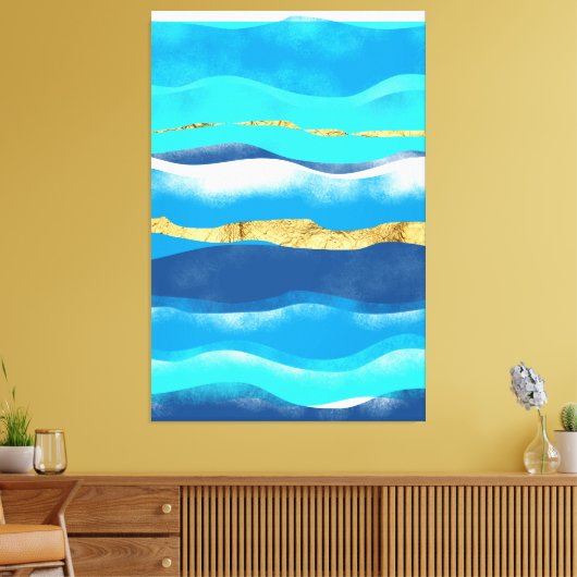 Blauwe oceaangolven Tijdelijke Abstracte zeebaars Canvas Afdruk (Insitu (Woonkamer))