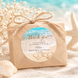Blauwe Oceaangolven Tropisch Strand Bruiloft Favor Ronde Sticker