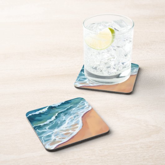 Blauwe Oceaangolven Waterverf Bier Onderzetter (Rechterzijde)