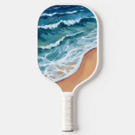 Blauwe Oceaangolven Waterverf Pickleball Paddle