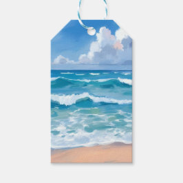 Blauwe Oceaangolven | Waterverf voor strandzee Cadeaulabel