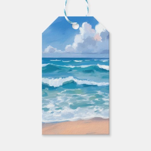 Blauwe Oceaangolven | Waterverf voor strandzee Cadeaulabel (Voorkant)
