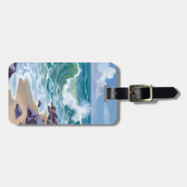 Blauwe Oceaangolven Waterverfschilderij Bagagelabel