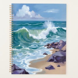 Blauwe Oceaangolven Waterverfschilderij Planner