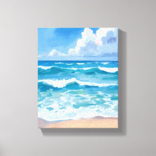 Blauwe Oceaangolven Waterverfschilderij van stra Canvas Afdruk