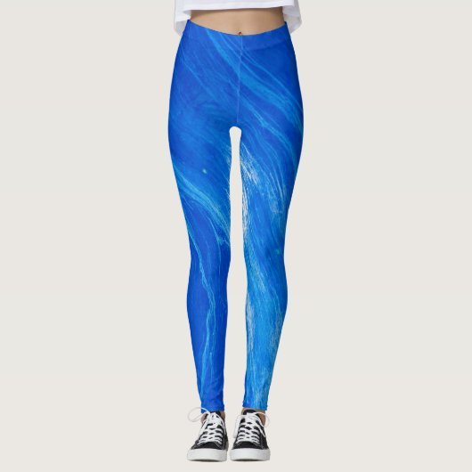 Blauwe Oceaangolven Zomer Leggings (Voorkant)