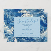 Blauwe oceaangolven zomer save the date (Voorkant / Achterkant)