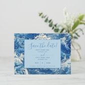 Blauwe oceaangolven zomer save the date (Staand voorkant)