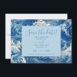 Blauwe oceaangolven zomer save the date<br><div class="desc">Maak een plons met uw huwelijksaankondiging met behulp van deze Blue Ocean Waves Summer Save the Date-kaart. Met een opvallende achtergrond van wervelende zeeen golven en een stijlvol, oversized kalligrafisch script, legt deze kaart perfect de romance, het plezier en de levendige sfeer vast van een hedendaagse bruiloft. Met de eenvoudig...</div>