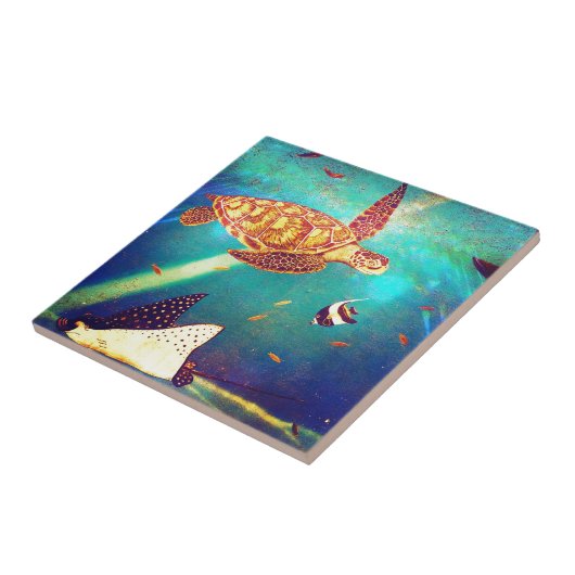 Blauwe oceaankleurig Zee schilderen Tegeltje (Zijkant)