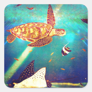 Blauwe oceaankleurig Zee schilderen Vierkante Sticker
