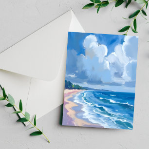 Blauwe Oceaankust Aquarel Schilderij Kaart