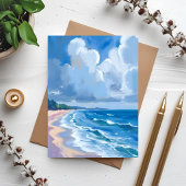 Blauwe Oceaankust Aquarel Schilderij Kaart