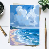 Blauwe Oceaankust Aquarel Schilderij Kaart
