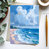 Blauwe Oceaankust Aquarel Schilderij Kaart