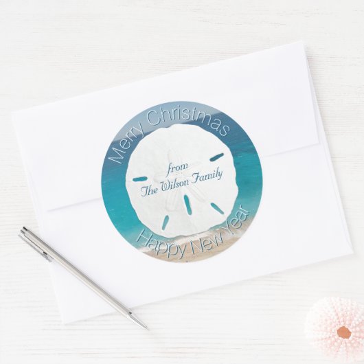 Blauwe oceaanmansband kerstmis ronde sticker (Envelop)