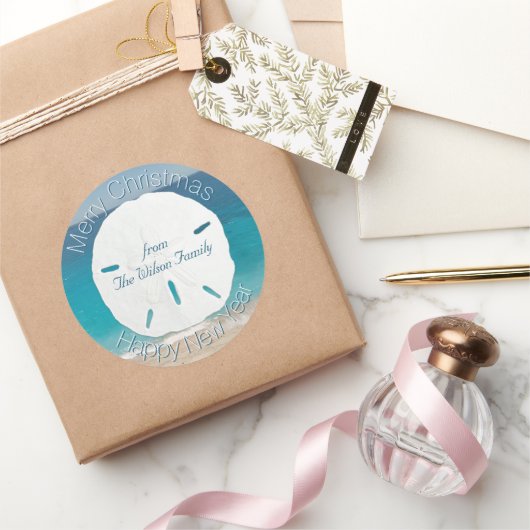 Blauwe oceaanmansband kerstmis ronde sticker (Geschenken)