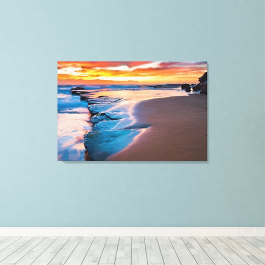 Blauwe oceaanolie schilderend printpapier canvas afdruk (Insitu (Houten vloer))