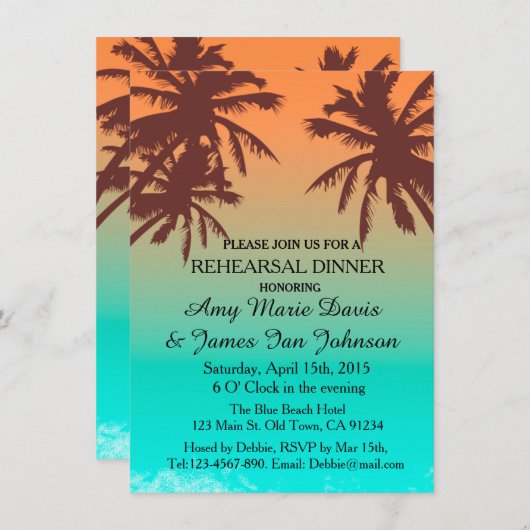 Blauwe oceaanstrandrepetitie nodigt strand2 uit kaart (Voorkant / Achterkant)