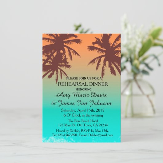 Blauwe oceaanstrandrepetitie nodigt strand2 uit kaart (Staand voorkant)