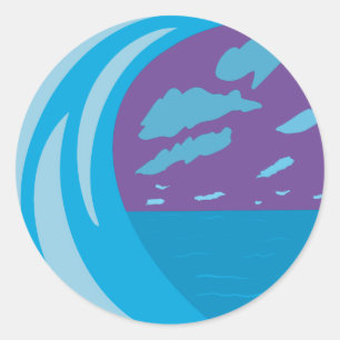 Blauwe oceaanwolken paarse lucht ronde sticker