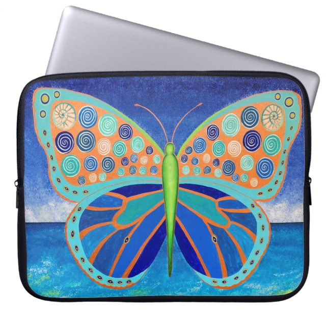 Blauwe Ocean Butterfly-laptophoes Laptop Sleeve (Voorkant)