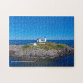 Blauwe Ocean Retro Travel Nubble Lighthouse Legpuzzel (Horizontaal)