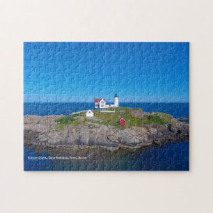 Blauwe Ocean Retro Travel Nubble Lighthouse Legpuzzel