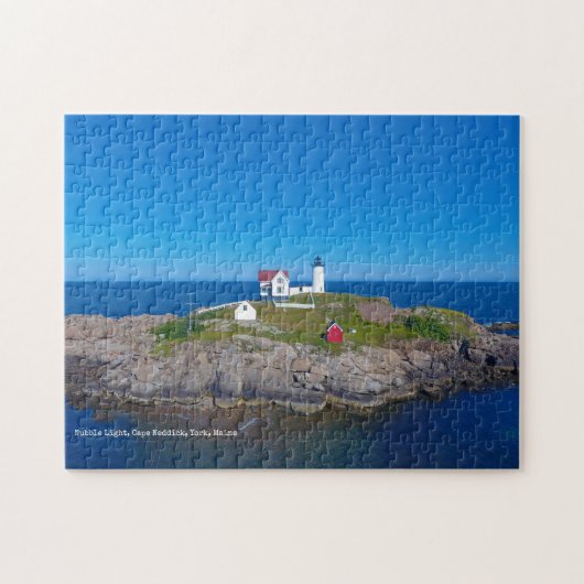 Blauwe Ocean Retro Travel Nubble Lighthouse Legpuzzel (Horizontaal)