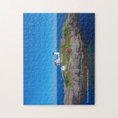 Blauwe Ocean Retro Travel Nubble Lighthouse Legpuzzel (Verticaal)