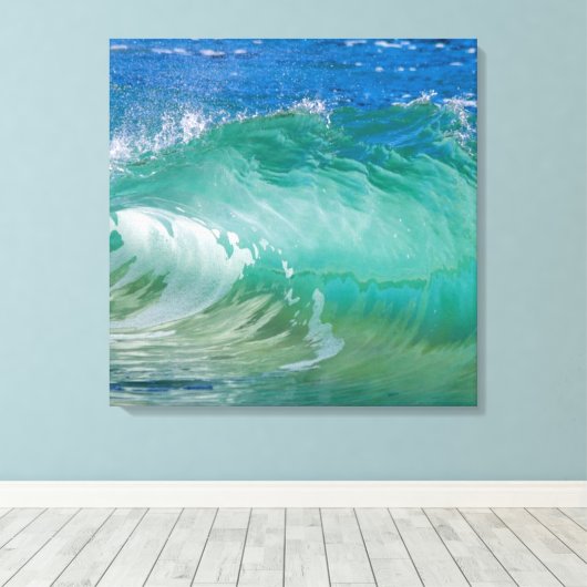 Blauwe Ocean Summer Beach Waves Canvas Afdruk (Insitu (Houten vloer))