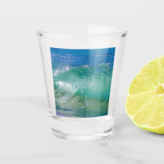 Blauwe Ocean Summer Beach Waves Shot Glas (Voorkant)