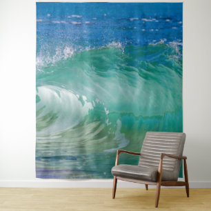 Blauwe Ocean Summer Beach Waves Wandkleed