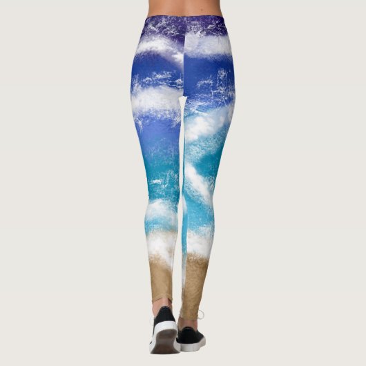 Blauwe Ocean Waves en Sandy Beach Leggings (Achterkant)