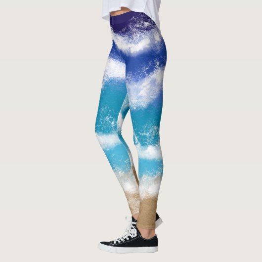 Blauwe Ocean Waves en Sandy Beach Leggings (Links)