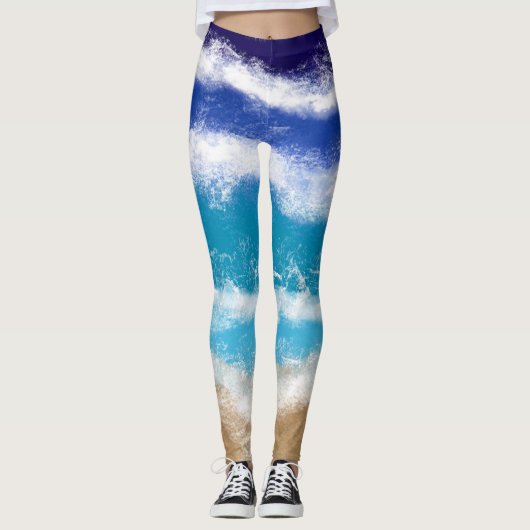 Blauwe Ocean Waves en Sandy Beach Leggings (Voorkant)