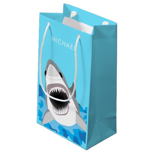 Blauwe oceanische haaienaanval Birthday Wrapping Klein Cadeauzakje (Achterkant Gekanteld)
