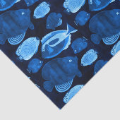 Blauwe Oceerif Waterverf Vispatroon Tissuepapier (Detail)