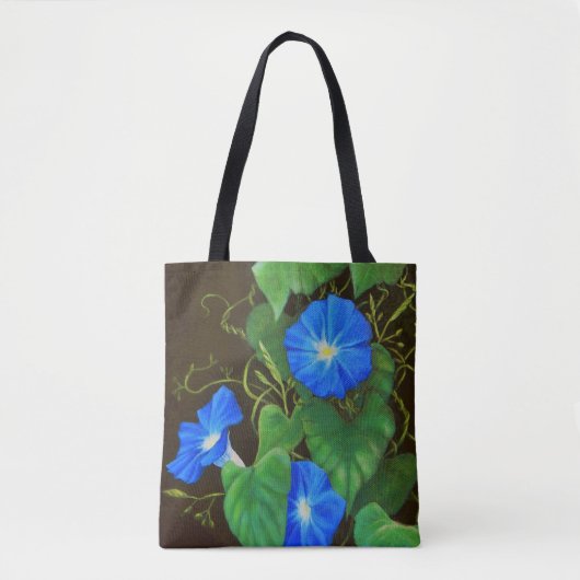 Blauwe ochtend gloriebloem met wijnstokken tote bag (Voorkant)