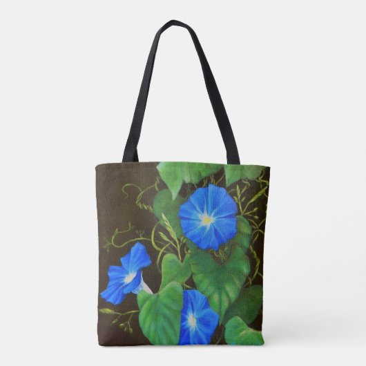 Blauwe ochtend gloriebloem met wijnstokken tote bag (Achterkant)
