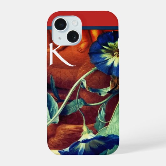 BLAUWE OCHTENDGLOREN FLORALE MONOGRAM iPhone 15 HOESJE (Achterkant)