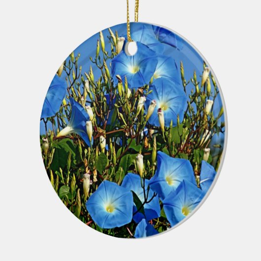 Blauwe ochtendglorie-keramische sierbloem keramisch ornament (Links)