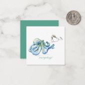 Blauwe Octopus Beachy Mini Kerstmis Waterverf Notitiekaartje (Voorkant / Achterkant in situ)