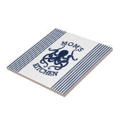 Blauwe Octopus & Blauwe & Witte Strepen Tegeltje (Zijkant)