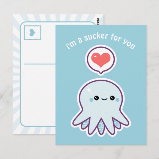 Blauwe octopus briefkaart (Voorkant / Achterkant)