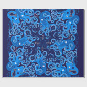 Blauwe octopus cadeaupapier (Vlak)