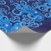 Blauwe octopus cadeaupapier (Hoek)